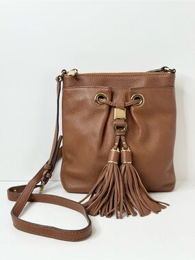 Michael Kors Brown Pebble Leather Camden Drawstring Crossbody Bag